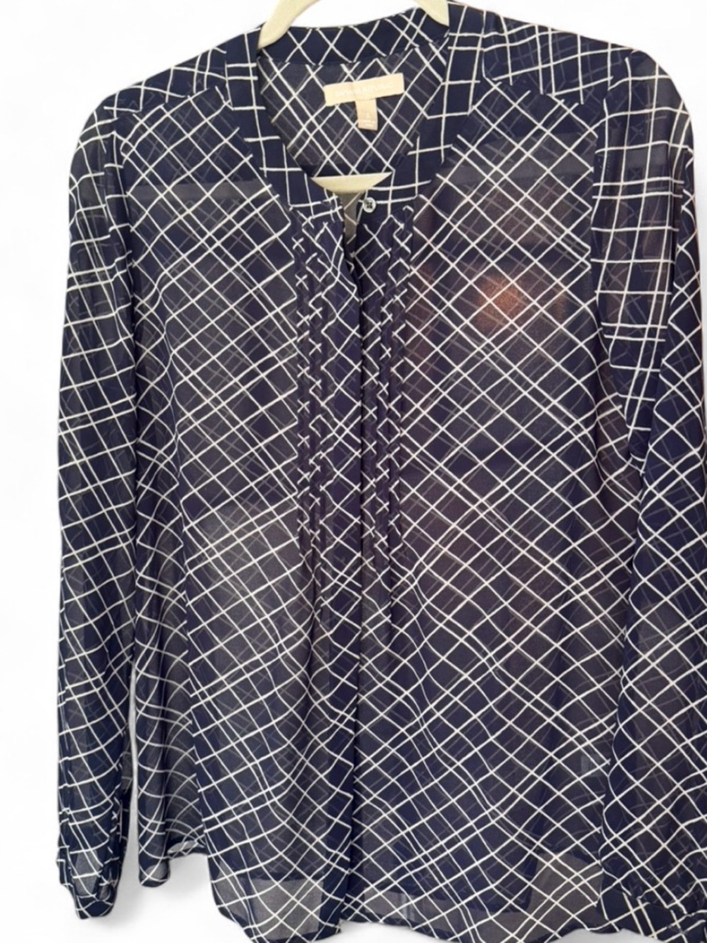 Banana Republic Navy and White Geometric Sheer Blouse